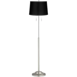 360 Lighting Abba Modern Floor Lamp Standing 66" Tall Brushed Nickel Silver Black Satin Tapered Drum Shade For Living Room Bedroom Office House Home