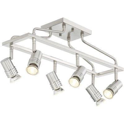 Pro Track Sven 6-Head LED Ceiling Track Light Fixture Kit Spot Light GU10 Silver Brushed Nickel Finish Metal Modern Cage Kitchen Bathroom 22" Wide - Image 6