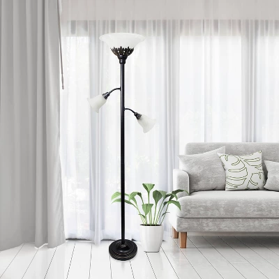 3 Light Restoration Floor Lamp With Scalloped Glass Shade Bronze - Elegant Designs - Image 4