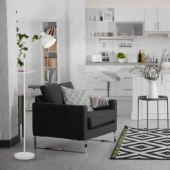 54.5" Metal Antique Brass Mid-Century And Adjustable Floor Lamp (Includes LED Light Bulb) White - Cresswell Lighting