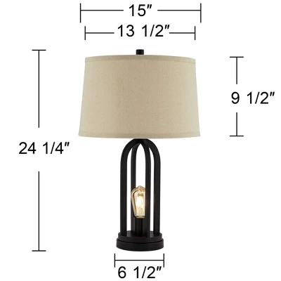 360 Lighting Marcel Industrial Table Lamps 24 1/4" High Set Of 2 Black With LED Nightlight USB Port Natural Shade For Bedroom Living Room House Desk - Image 5