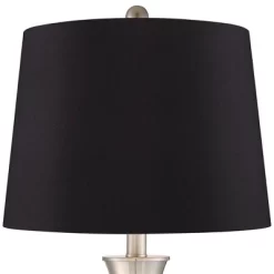 360 Lighting Simon Modern Table Lamps 25 1/2" High Set Of 2 Brushed Nickel With USB Charging Port Black Faux Silk Drum Shade For Bedroom Office Desk