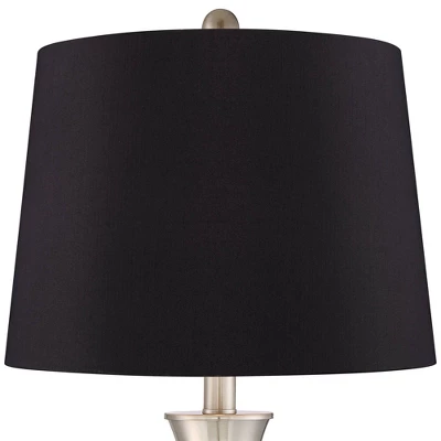 360 Lighting Simon Modern Table Lamps 25 1/2" High Set Of 2 Brushed Nickel With USB Charging Port Black Faux Silk Drum Shade For Bedroom Office Desk
