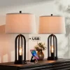 360 Lighting Marcel Industrial Table Lamps 24 1/4" High Set Of 2 Black With LED Nightlight USB Port Natural Shade For Bedroom Living Room House Desk
