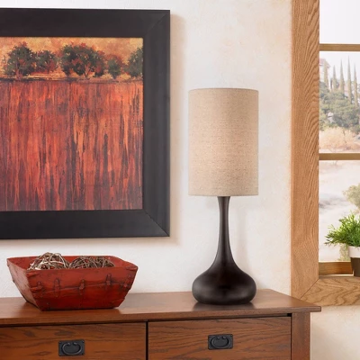 360 Lighting Modern Table Lamp 24.5" High Espresso Bronze Metal Droplet Linen Cylinder Shade For Living Room Family Bedroom Bedside Office - Image 4