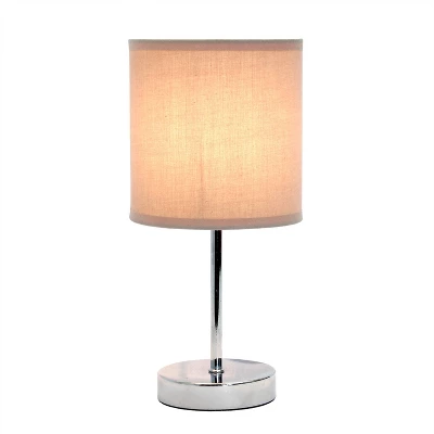 11.81" Traditional Petite Metal Stick Bedside Table Desk Lamp In Chrome With Fabric Shade Gray - Creekwood Home - Image 5