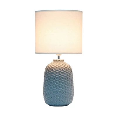 20.4" Traditional Ceramic Purled Texture Bedside Table Desk Lamp With White Fabric Drum Shade Gray - Simple Designs