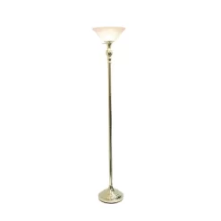 1-Light Torchiere Floor Lamp With Marbleized Glass Shade Gold - Lalia Home
