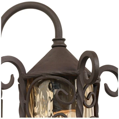 John Timberland Casa Seville Vintage Rustic Outdoor Wall Light Fixture Dark Walnut Scroll 13 1/4" Champagne Hammered Glass For Post Exterior Barn Deck - Image 2