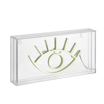 11.8" Eye Contemporary Glam Acrylic Box Pendant Neon Yellow (Includes LED Light Bulb) - JONATHAN Y