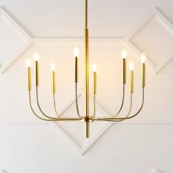 27.25" 8-Light Amoros Modern Mid-Century Iron LED Chandelier Gold Painting - JONATHAN Y