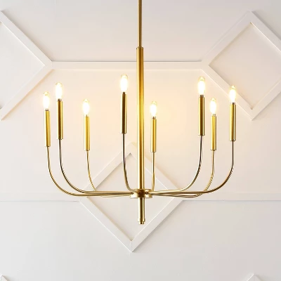 27.25" 8-Light Amoros Modern Mid-Century Iron LED Chandelier Gold Painting - JONATHAN Y