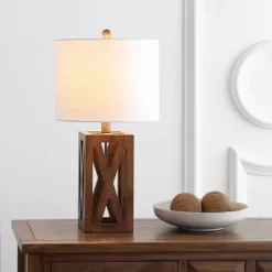 21.5" Wood Stewart Table Lamp (Includes LED Light Bulb) Brown - Jonathan Y