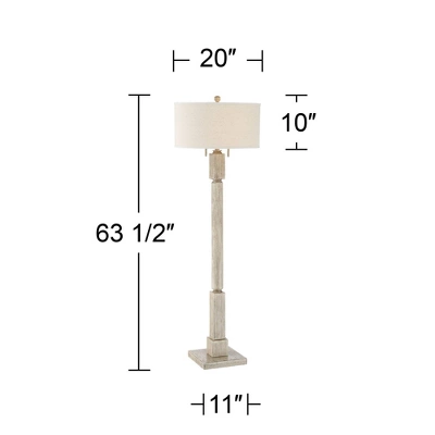 Barnes And Ivy Baluster Country Cottage Floor Lamp 63 1/2" Tall Pickled Wood Oatmeal Linen Drum Shade For Living Room Reading Bedroom Office House - Image 7