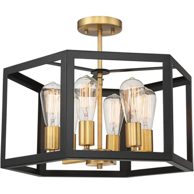 Possini Euro Design Beni Industrial Modern Farmhouse Ceiling Light Semi Flush Mount Fixture 20" Wide Antique Bronze Gold 6-Light For Bedroom Kitchen - Image 7