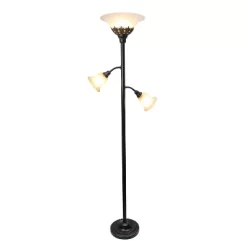 3 Light Restoration Floor Lamp With Scalloped Glass Shade Bronze - Elegant Designs