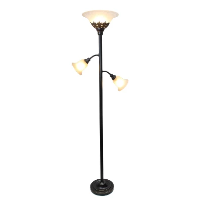 3 Light Restoration Floor Lamp With Scalloped Glass Shade Bronze - Elegant Designs