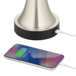 360 Lighting Seymore Modern Table Lamps 26" High Set Of 2 White Softback With USB Charging Port LED Touch On Off Silver Drum Shade For Bedroom Desk