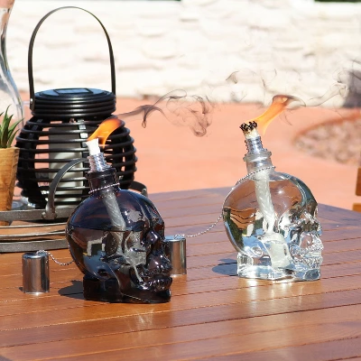 Sunnydaze Decor Sunnydaze Grinning Skull Glass Tabletop Torches - Clear And Black - Image 4