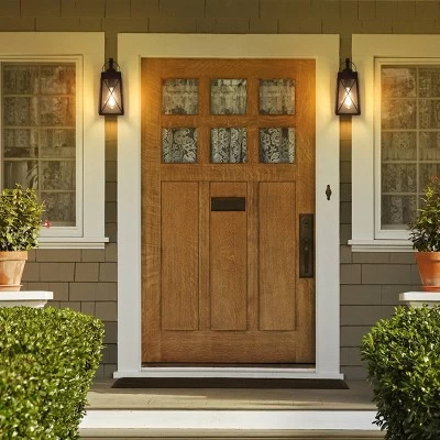 12.5" Metal/Glass "X" Outdoor Wall Lamp Black - LNC - Image 2