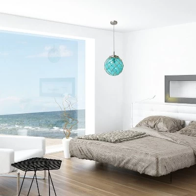 Buoy Netted Coastal Ocean Sea Glass Pendant With Natural Rope Aqua - Elegant Designs - Image 3