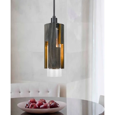 5.5" X 5.5" Reggio Wood Pendant With Clear Glass Cylinder Shade Dark Brown - Cal Lighting