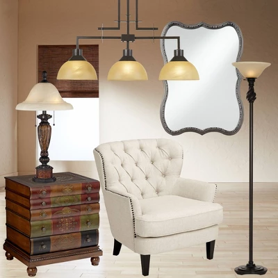 Regency Hill Traditional Torchiere Floor Lamp 70" Tall Hand Applied Black Bronze Swirl Font Amber Glass Shade For Living Room Uplight - Image 8