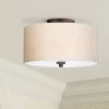 Regency Hill Sylvan Modern Ceiling Light Semi Flush Mount Fixture 14" Wide Bronze 3-Light Oatmeal Fabric Drum Shade For Bedroom Kitchen Living Room