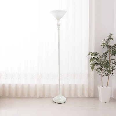 1 Light Torchiere Floor Lamp With Marbleized Glass Shade White - Elegant Designs - Image 4