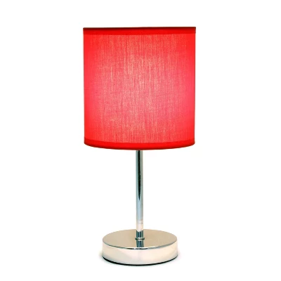 11.81" Traditional Petite Metal Stick Bedside Table Desk Lamp In Chrome With Fabric Shade Red - Creekwood Home - Image 5