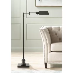 Regency Hill Jenson Traditional Pharmacy Floor Lamp 54" Tall Dark Bronze Adjustable Swing Arm Metal Shade For Living Room Reading Bedroom Office