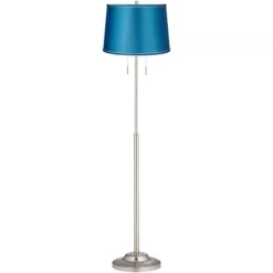 360 Lighting Abba Modern Floor Lamp Standing 66" Tall Brushed Nickel Turquoise Satin Tapered Drum Shade For Living Room Bedroom Office House Home