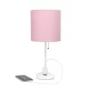 19.5" Bedside Power Outlet Base Metal Table Desk Lamp In White With Light Pink Fabric Shade - Creekwood Home