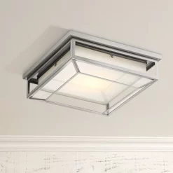 Possini Euro Design Radcliffe Modern Flush Mount Outdoor Ceiling Light Matte Nickel LED 4" Frosted Bonded Glass Damp Rated For Post Exterior Barn Deck