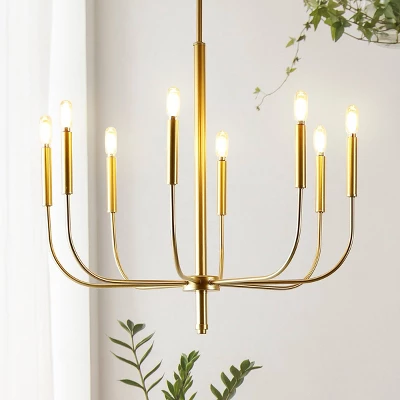 27.25" 8-Light Amoros Modern Mid-Century Iron LED Chandelier Gold Painting - JONATHAN Y - Image 2