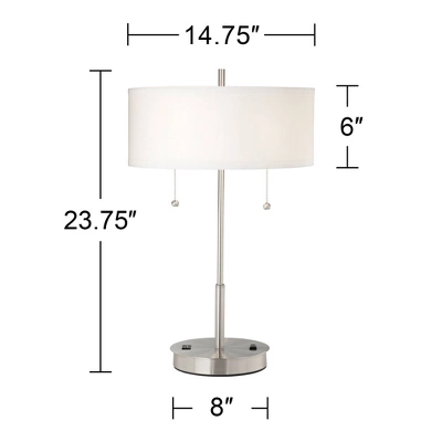360 Lighting Nikola Modern Accent Table Lamps 23 3/4" High Set Of 2 Silver With USB And AC Power Outlet In Base White Drum Shade For Bedroom Home Desk - Image 6