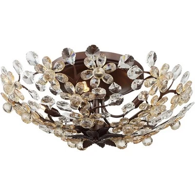 Vienna Full Spectrum Blooms Vintage Ceiling Light Semi Flush Mount Fixture 21" Wide Weathered Brown 5-Light For Bedroom Kitchen Living Room Hallway - Image 4