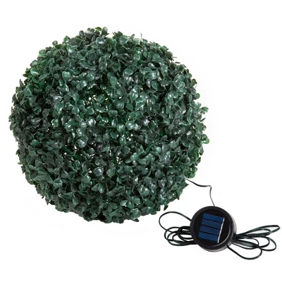 Solar Powered LED Faux Topiary Ball Pair Set Of 2 Pre-lit Artificial Boxwood Balls With Rechargeable Battery Outdoor Greenery Decor By Pure Garden - Image 2
