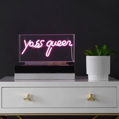 11.8" Yass Queen Contemporary Glam Acrylic Box Pendant (Includes LED Light Bulb) Neon Pink - JONATHAN Y - Image 2