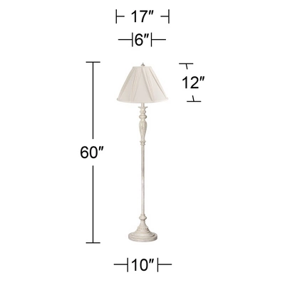360 Lighting Vintage Chic Floor Lamp 60" Tall Antique White Washed Ivory Pleated Drape Fabric Shade For Living Room Reading Bedroom Office - Image 2