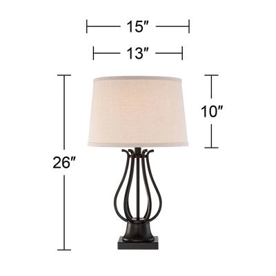 Regency Hill Hadley Modern Table Lamps Set Of 2 26" High Bronze With AC Power Outlet Light Brown Drum Shade For Bedroom Living Room Bedside House Desk - Image 5