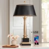 Barnes And Ivy Georgetown Traditional Desk Lamp 28 1/2" Tall Warm Brass With USB Charging Port Black Shade For Bedroom Living Room Bedside Office Kids
