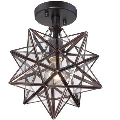 Franklin Iron Works Cuthbert Modern Farmhouse Ceiling Light Semi Flush Mount Fixture 11" Wide Black Iron Moravian Star Clear Glass Panels For Bedroom - Image 3