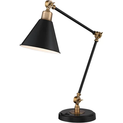 360 Lighting Modern Industrial Desk Table Lamp With USB Charging Port Adjustable 26.75" High Black Antique Brass For Bedroom Bedside Office - Image 6