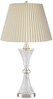 Regency Hill Luca Modern Table Lamps 25 1/2" High Set Of 2 Twisted Glass With USB Charging Port Ivory Pleat Drum Shade For Bedroom Living Room Desk - Image 5