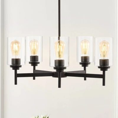 24" LED 5-Light Orpheus Industrial Iron Cylinder Chandelier Oil Rubbed Bronze/Clear - JONATHAN Y