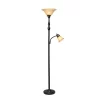 2 Light Restoration Mother Daughter Floor Lamp With Amber Marble Glass Shade Brown - Elegant Designs