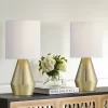 360 Lighting Marty Modern Accent Table Lamps 14 3/4" High Set Of 2 Brass Metal White Cylinder Shade For Bedroom Bedside Nightstand Office Kids House