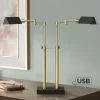 Possini Euro Design Keegan Modern Desk Lamp 24" High Warm Brass With Dual USB Charging Ports LED Adjustable Black Shade For Bedroom Living Room Desk