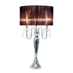 Romantic Sheer Shade Table Lamp With Hanging Crystals - Elegant Designs